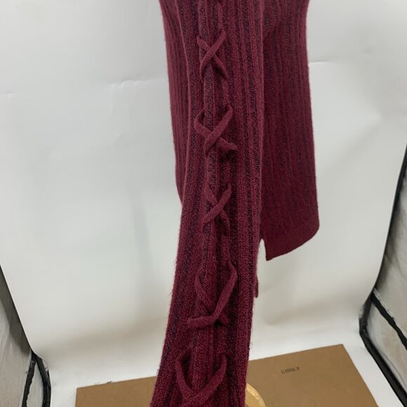 Rock & Republic Cutout Sweater Women XS Extra Small Maroon Lace Up Sleeve Chunky - Picture 5 of 14